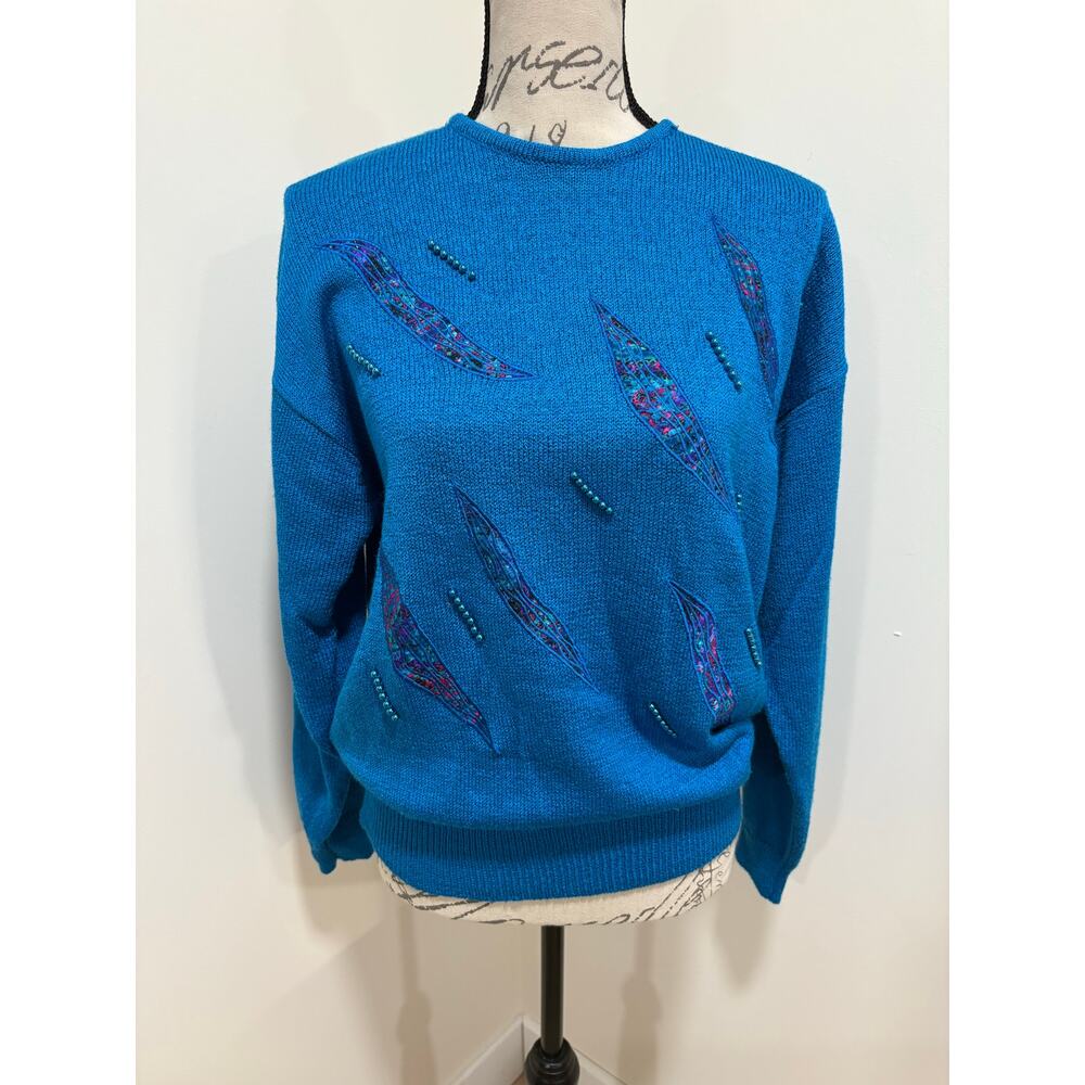 Vintage 80s/90s Blue Embellished Beaded Andrea Gayle Sweater
